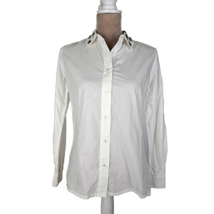 Essentiel Antwerp White Button Top Shirt Sequin Collar XS EU 34 Preppy Classic